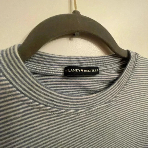 Brandy Melville blue and white striped baby tee EUC - Picture 2 of 4